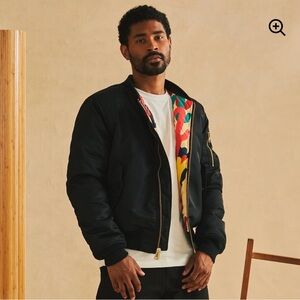 Men's Midland Black Bomber Jacket with Colorful Reversible Lining Size Large